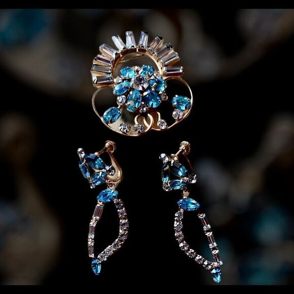 D’ERI Vintage aquamarine rhinestone set - Picture 6 of 6